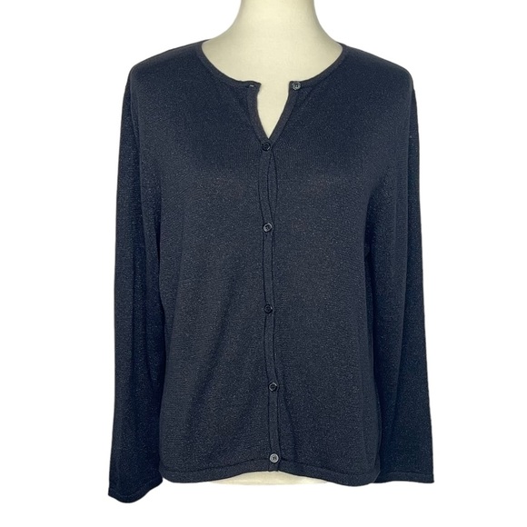 Style & Co. Collection‎ Cardigan Sweater Womens MP Medium Petite Black Sparkly - Picture 1 of 9
